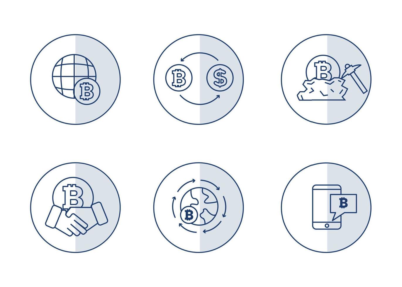 Finance. Vector illustration set of icons of cryptocurrency mining