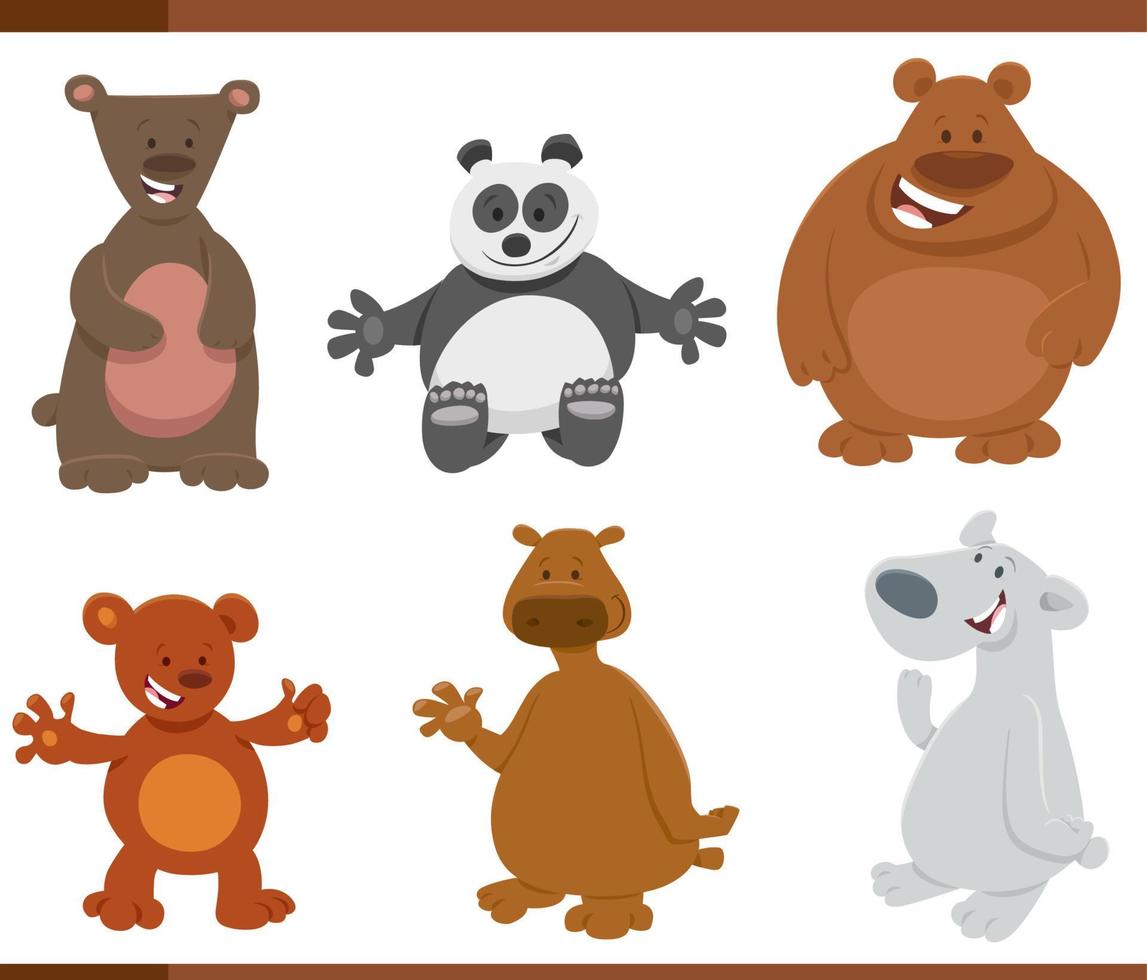 funny cartoon bears wild animal characters set vector