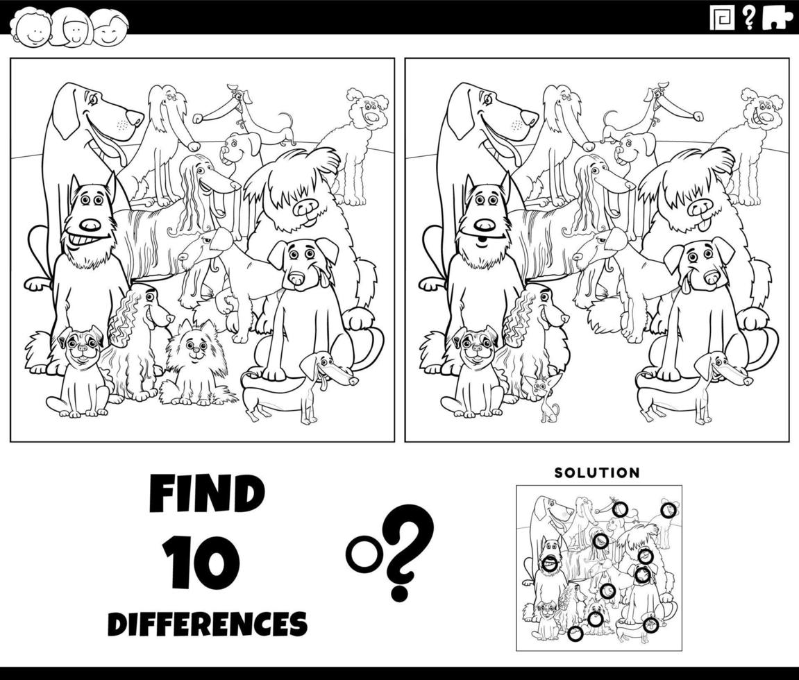 differences game with purebred dogs coloring page vector