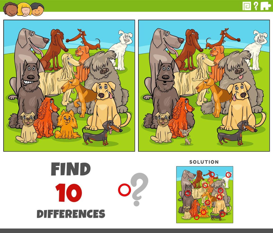 differences game with cartoon purebred dogs vector