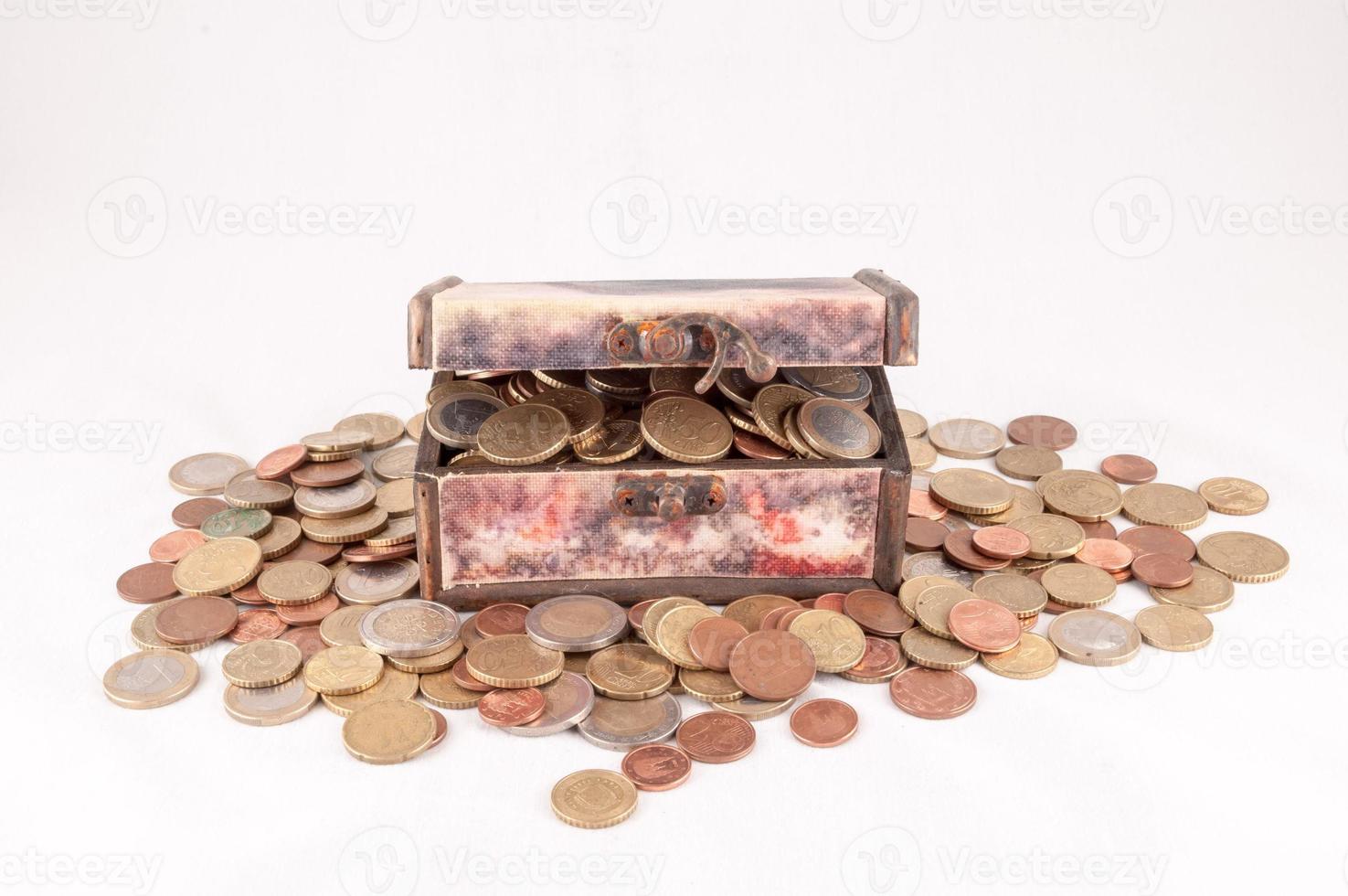 Vintage box with coins photo