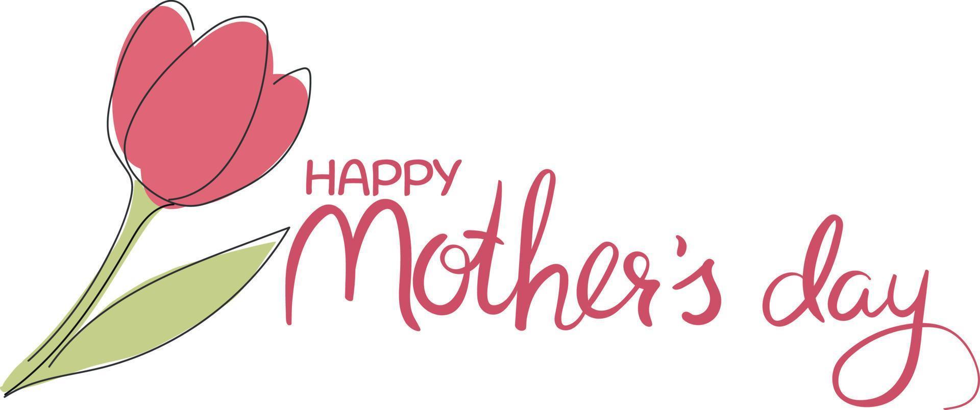 contento madres día. letras con mano dibujado tulipán. decoración para un saludo tarjeta. escritura. vector Arte
