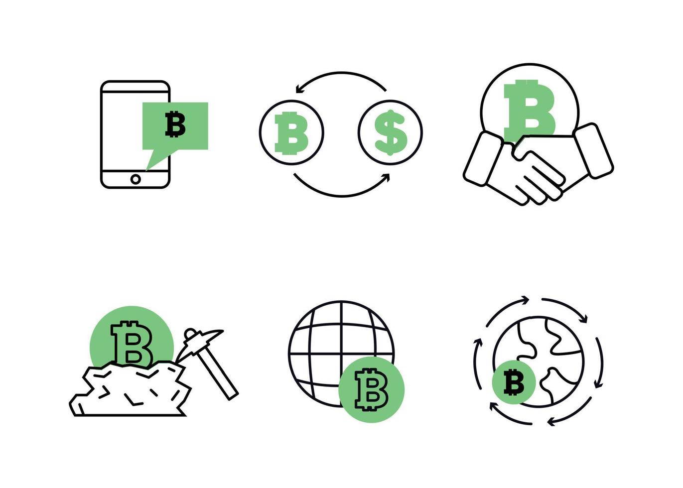 Finance. Vector illustration set of icons of cryptocurrency mining