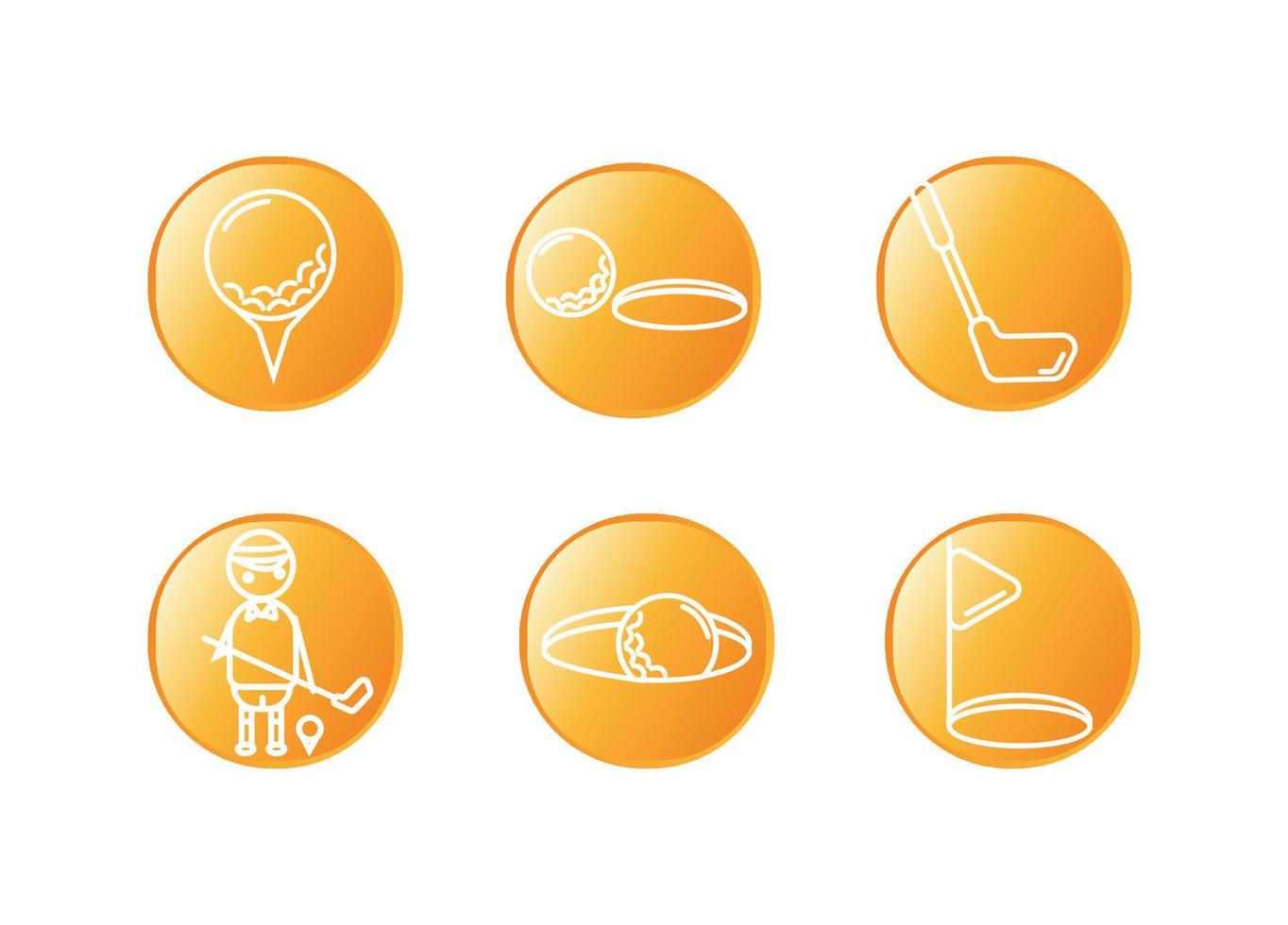 Golf icon set on an orange background. Ball on a golf stand. A golfer with a stick near the golf ball on a stand. Golf ball in the hole. Flagstaff near the hole vector