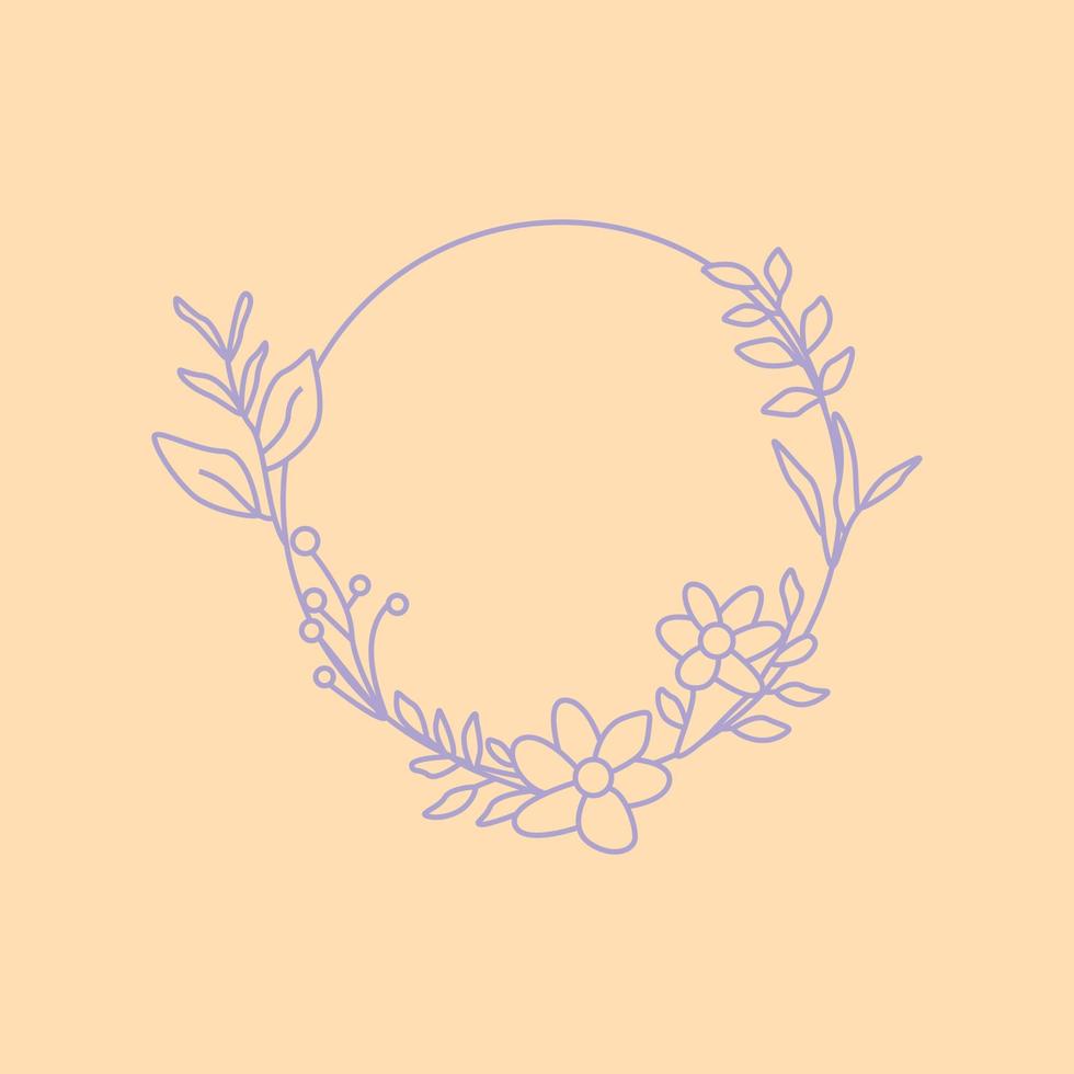 Circle leaves wreath frame hand drawn vector