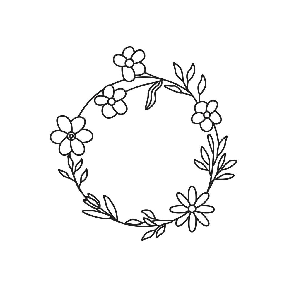 Circle leaves wreath frame hand drawn vector