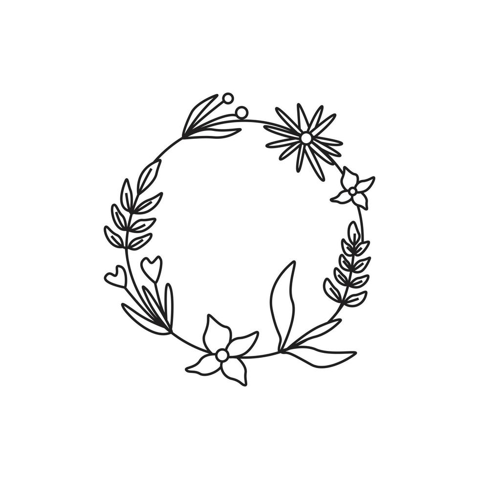 Circle leaves wreath frame hand drawn vector