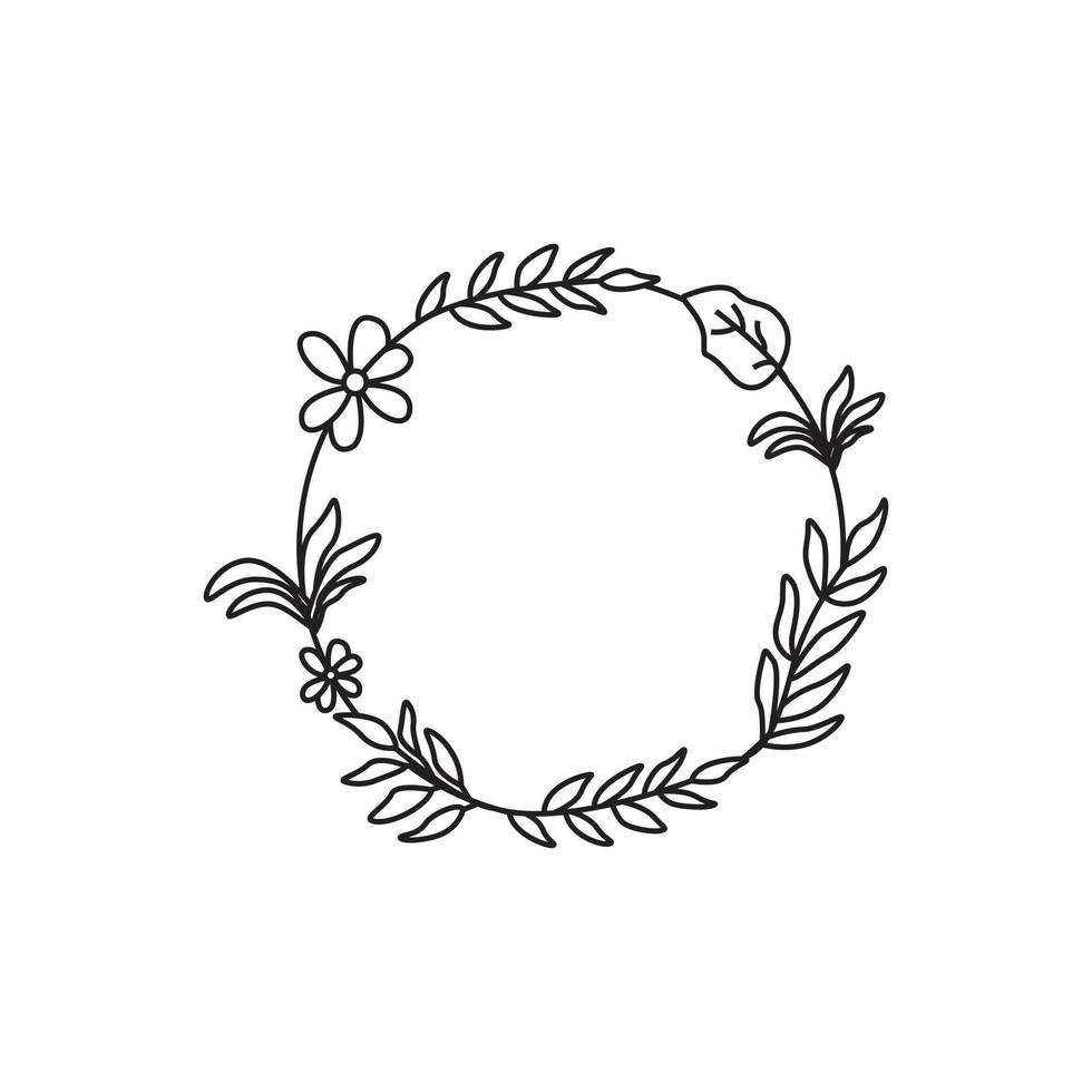 Circle leaves wreath frame hand drawn vector