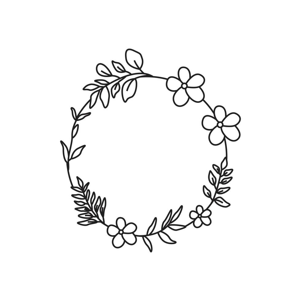 Circle leaves wreath frame hand drawn vector