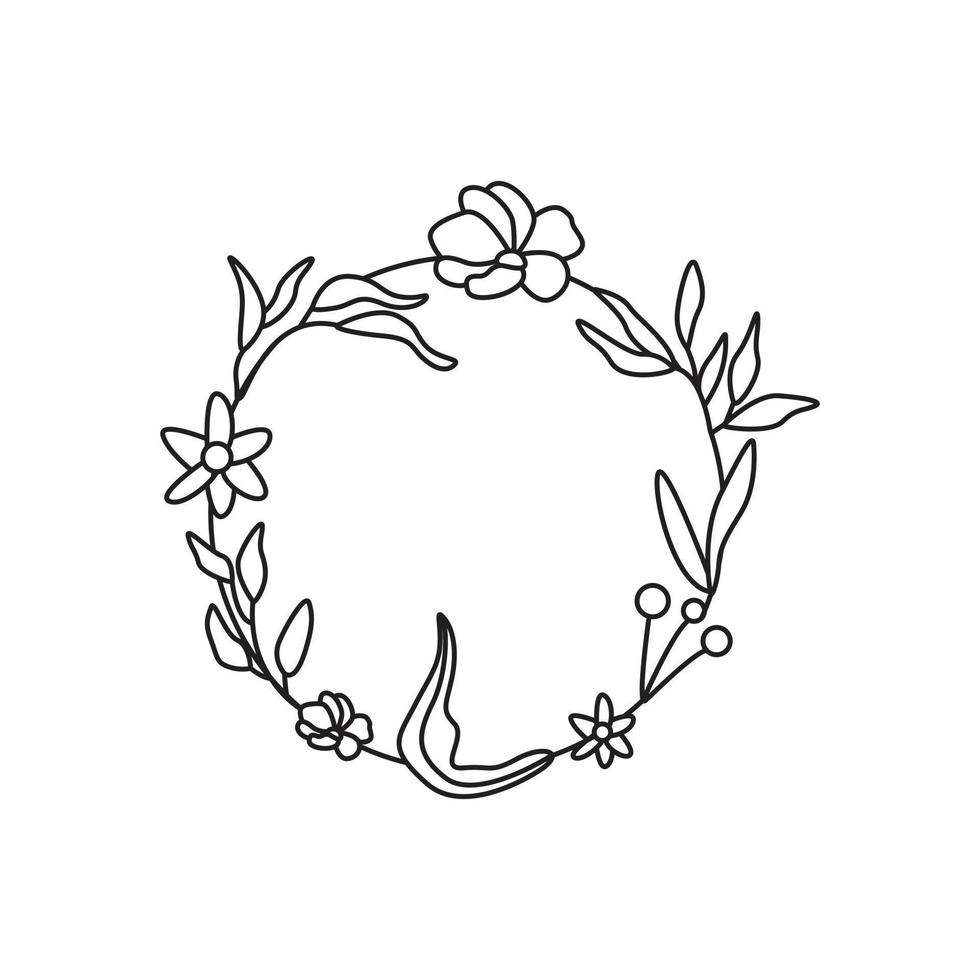Circle leaves wreath frame hand drawn vector