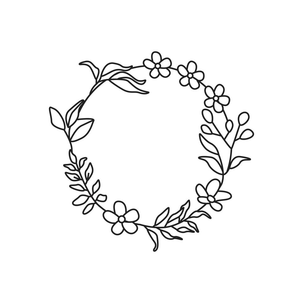 Circle leaves wreath frame hand drawn vector