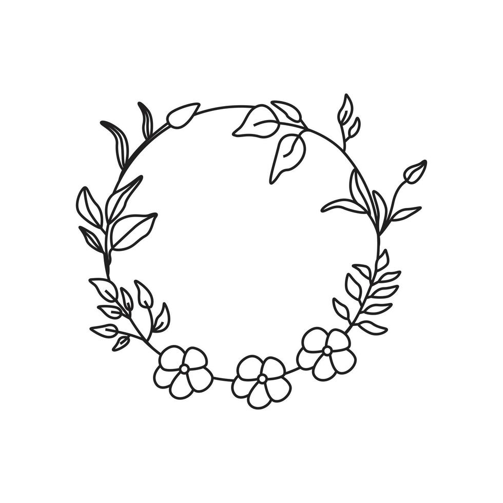 Circle leaves wreath frame hand drawn vector