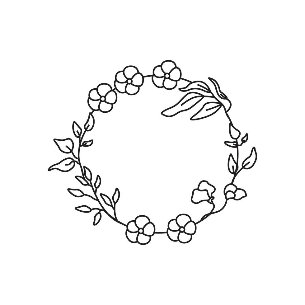 Circle leaves wreath frame hand drawn vector