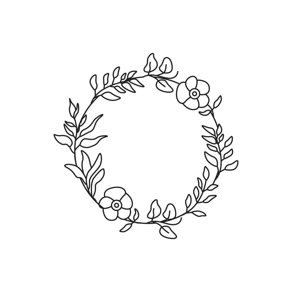 Circle leaves wreath frame hand drawn vector