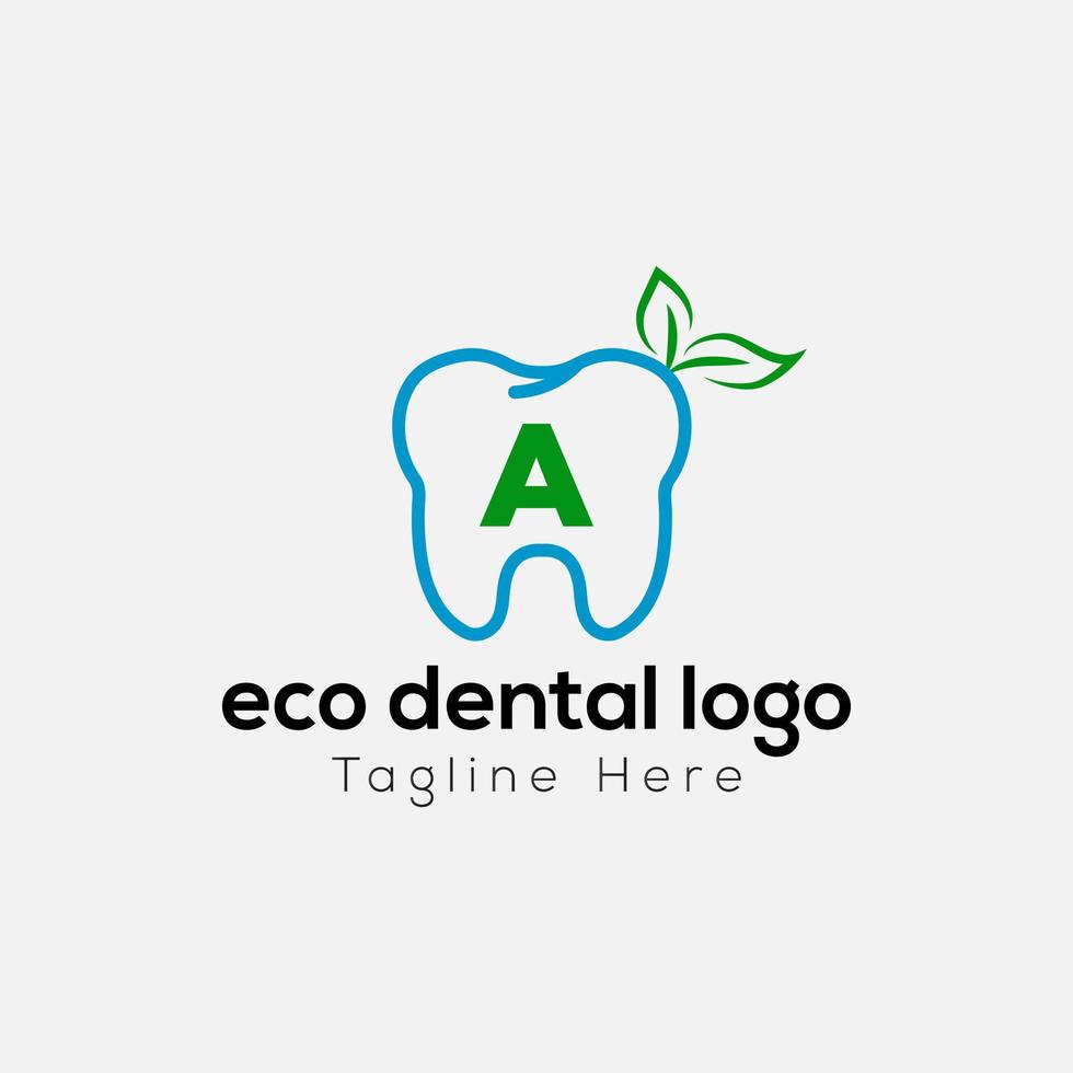 Eco Dental Logo On Letter A Template. Eco Dental On A Letter, Initial Eco Dental, Teeth Sign Concept vector