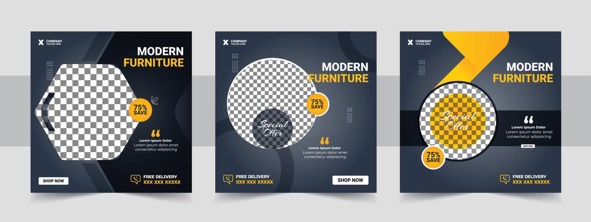 Furniture sale social media post template vector