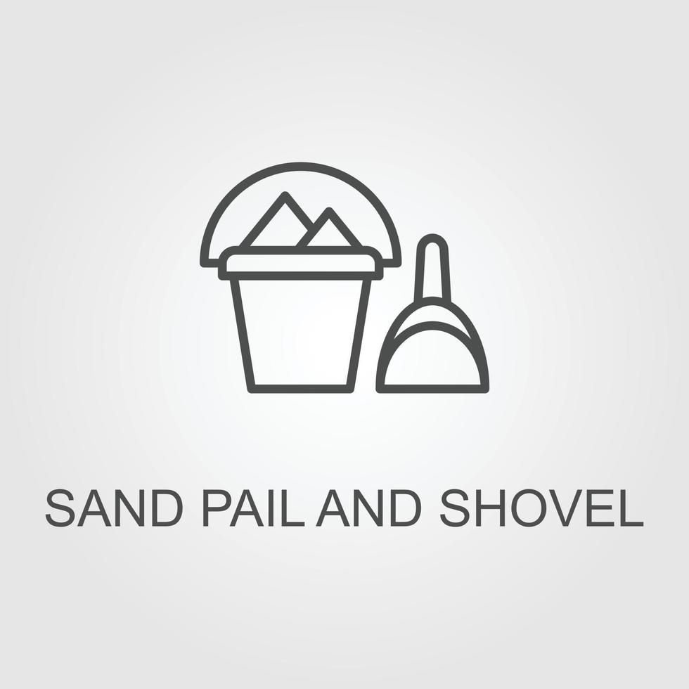 Black line Sand in bucket with shovel icon isolated on white background. Plastic kid toy. Summer icon. Vector