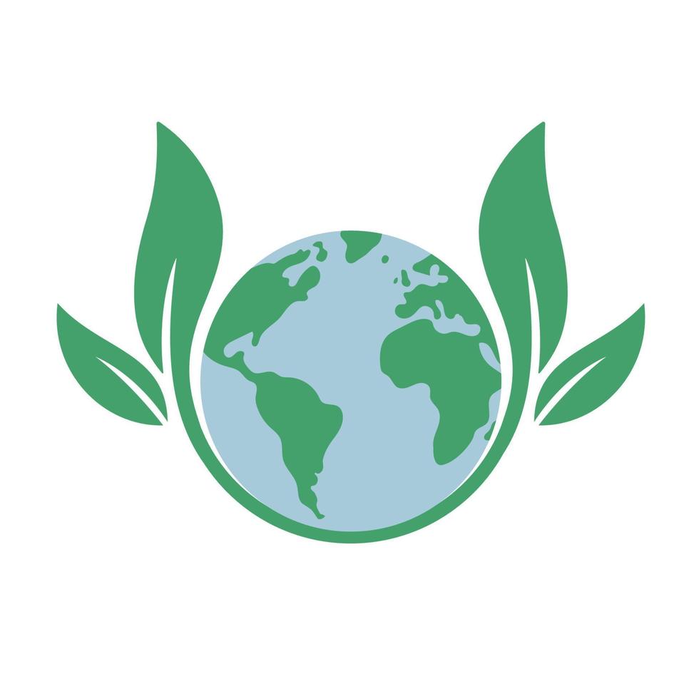 Planet earth icon with leaf protecting it. Save the world, eco-friendly symbol. Protect the environment. vector