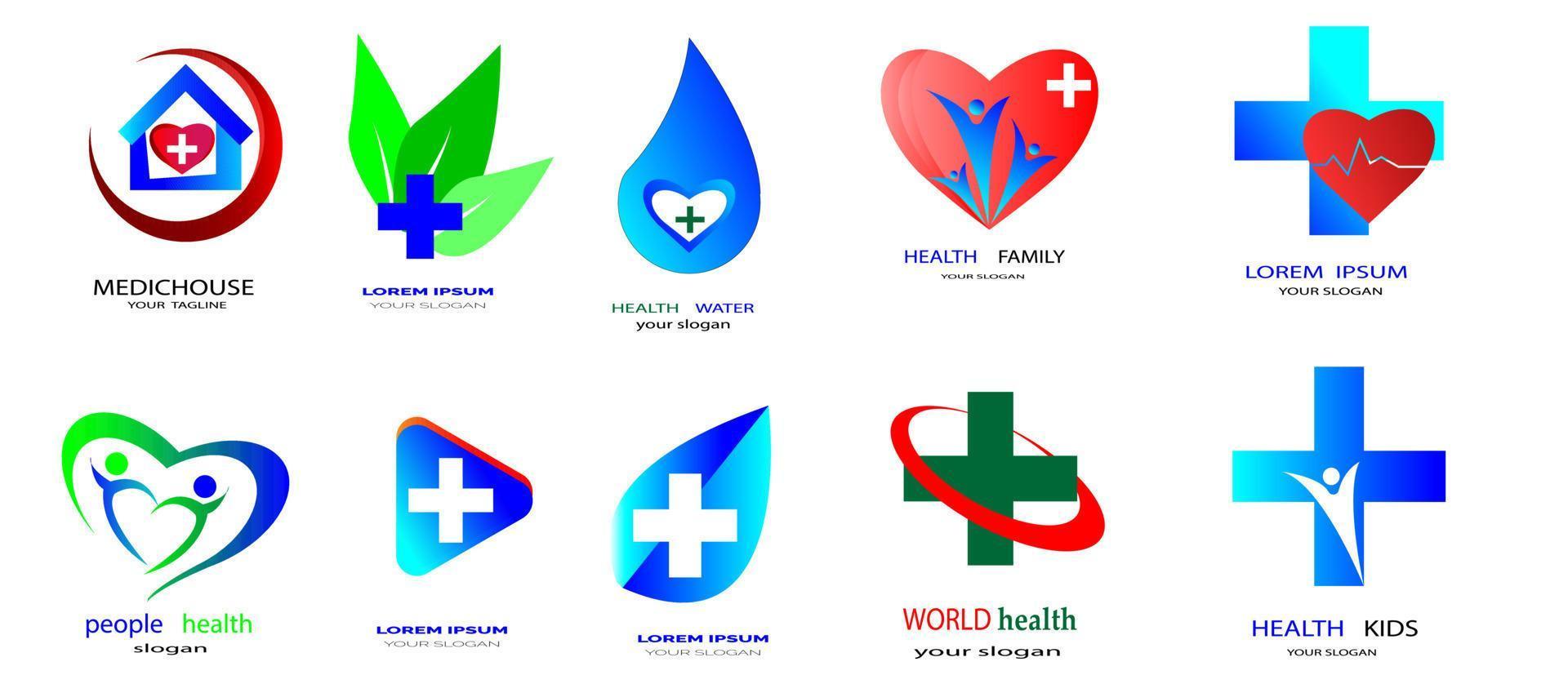 best collection health logo design template. set health logo vector