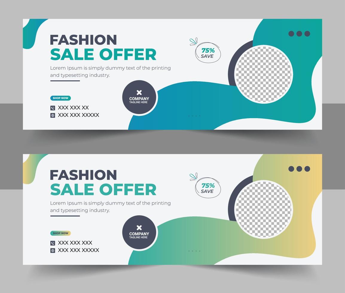 Discount fashion Sale web banner Template Design, Flash sale facebook cover page timeline web ad banner template with photo place modern layout, web banner for product sale, mega sale banner template vector