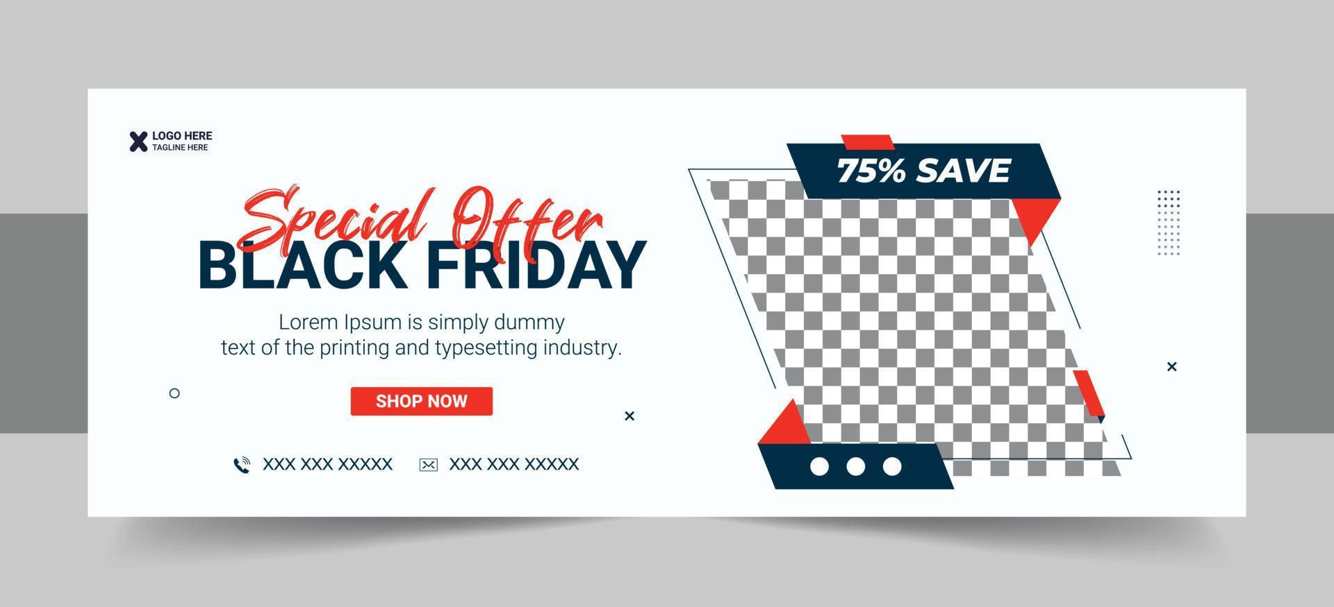 Black friday super sale facebook cover template design vector