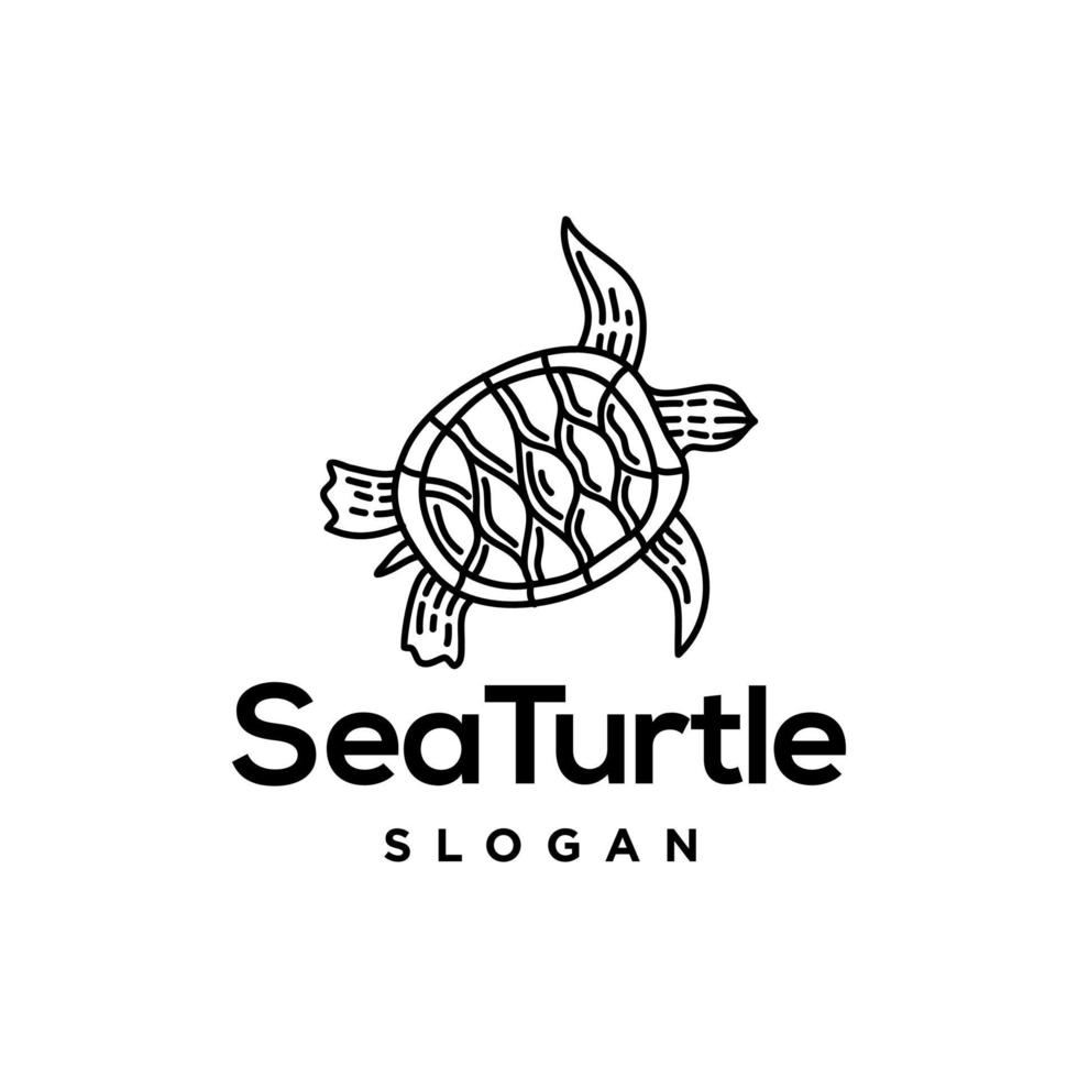 sea turtle logo design. doodle Line Art Style of Turtle logo design vector illustration. drawing of sea tortoise animal