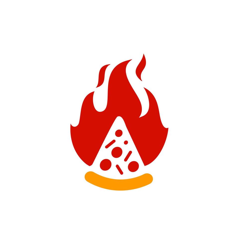 hot pizza slice logo pictorial icon design. pizza with fire flame in trendy modern style vector sticker design. italian food Vector