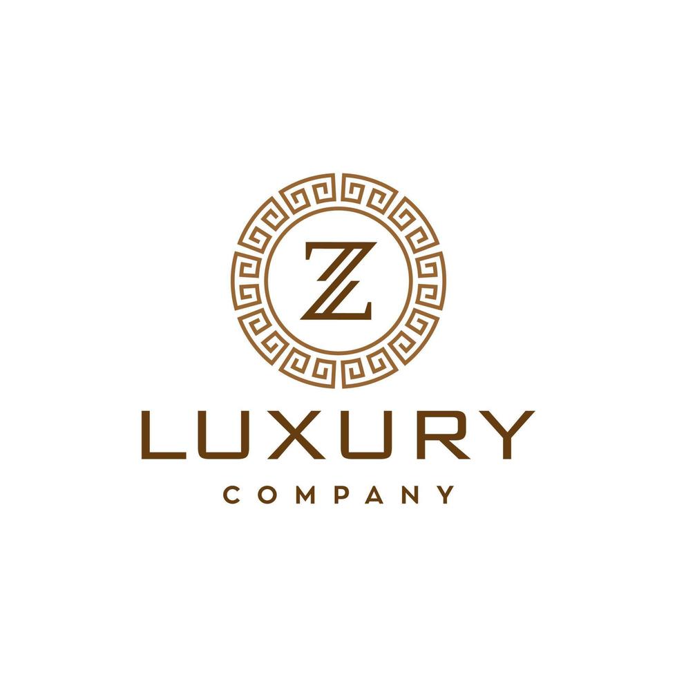 greece classic border design. luxury Z letter logo with circle Chinese frame border icon illustration,Initiall Letter Vector Logo design with ancient greek circle border frame