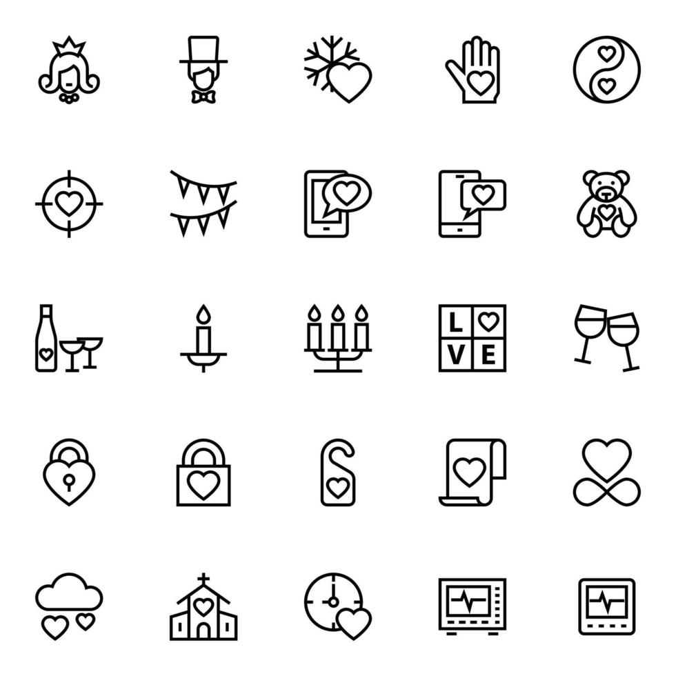 Outline icons for Love and valentine. vector