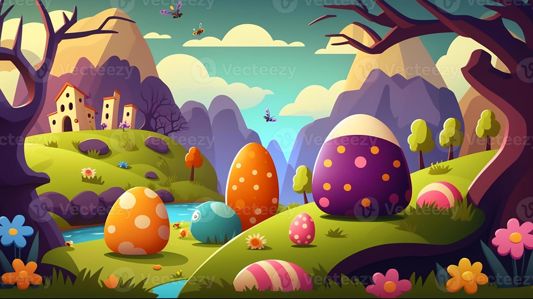 Easter poster and banner template with Easter eggs photo