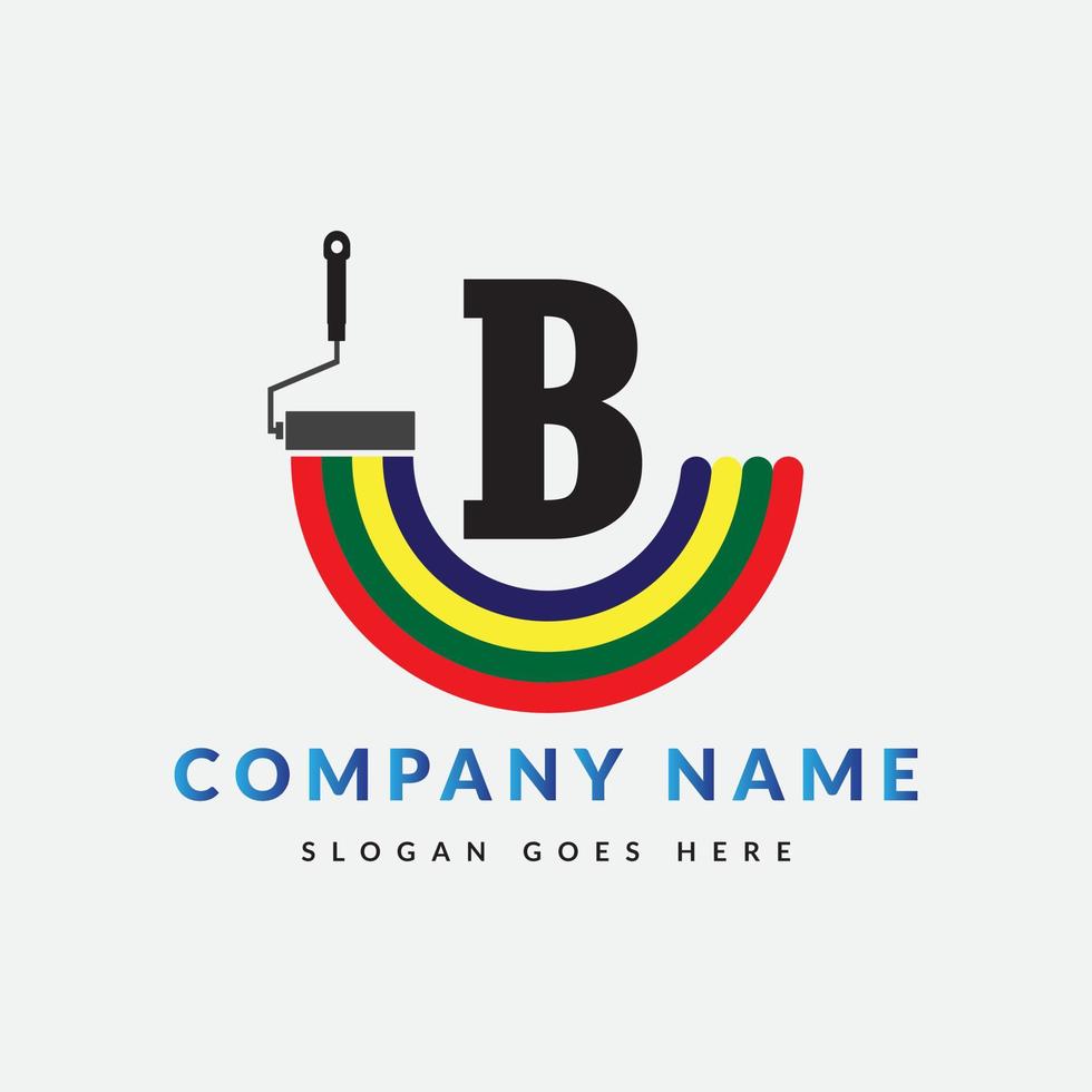 Paint Brush Logo On Letter B Template. Paint On B Letter, Initial Paint Sign Concept vector