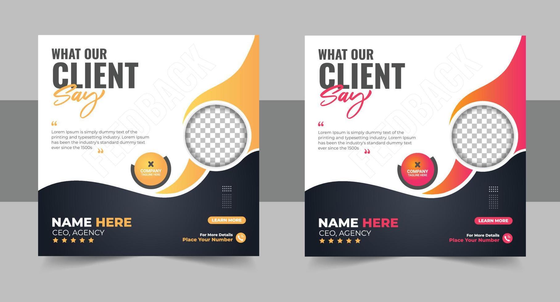 client feedback social media post banner set. Customer feedback testimonial social media post web banner template. client testimonials social media post banner design vector