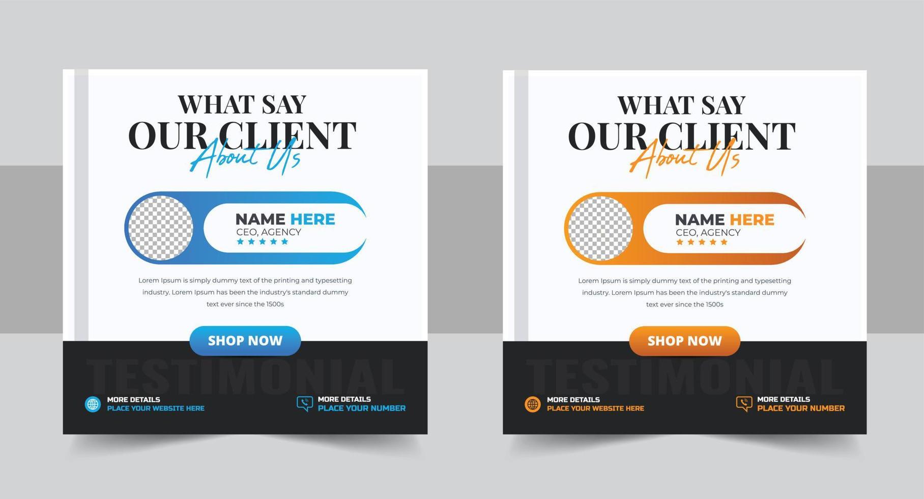 client feedback social media post banner set. Customer feedback testimonial social media post web banner template. client testimonials social media post banner design template vector