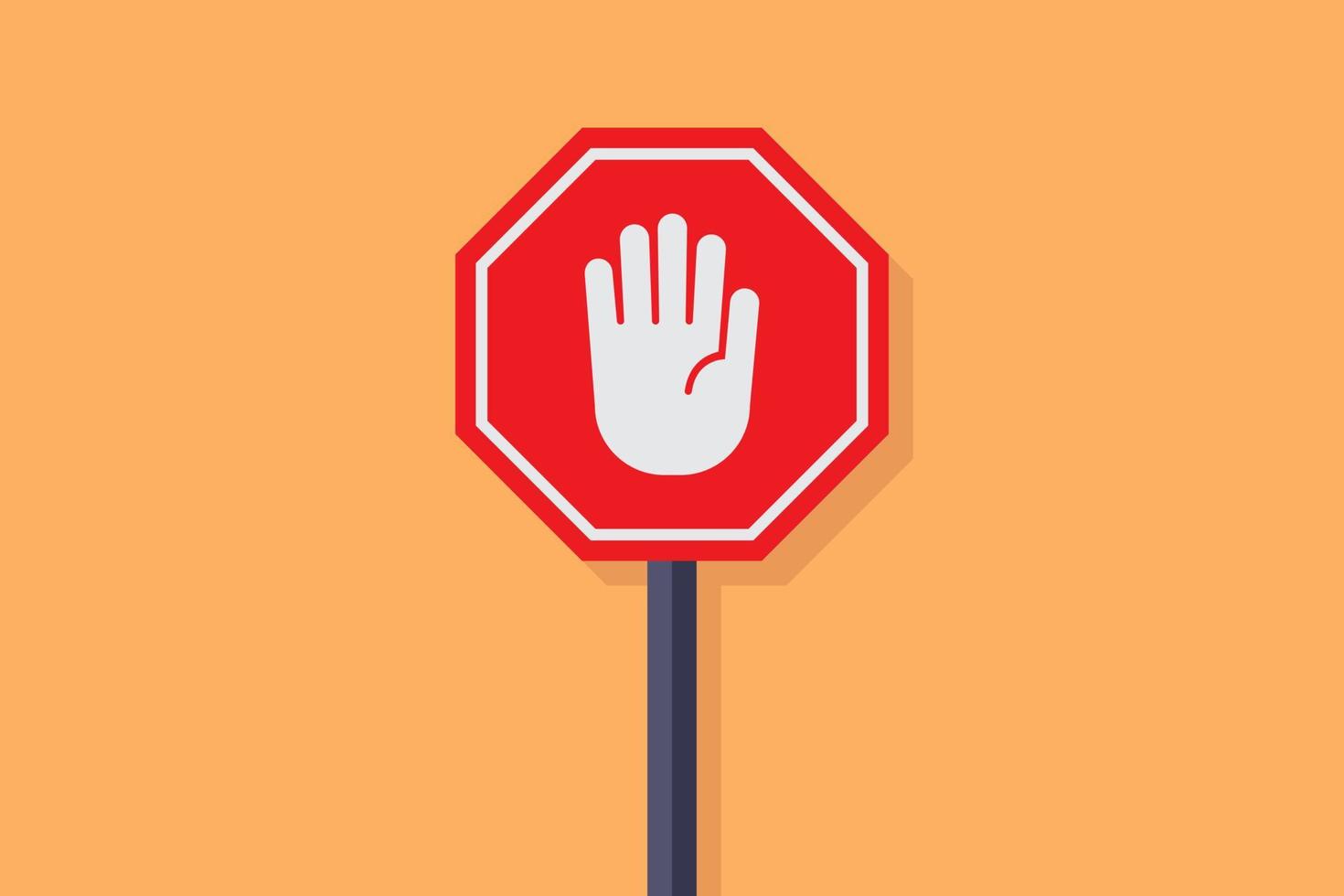 Stop sign illustration flat, stop sign board with hand stop sign, flat design vector illustration