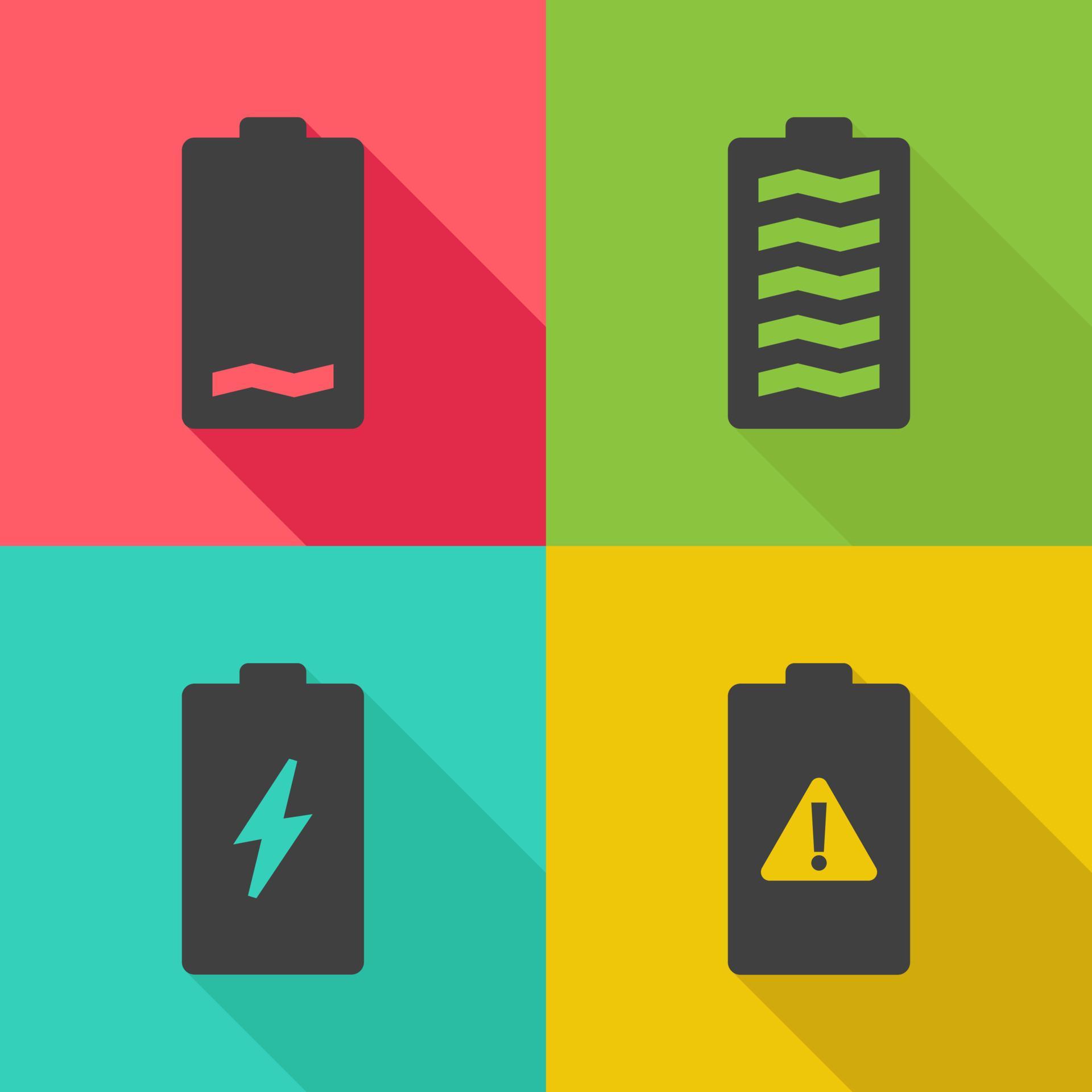 Battery notification illustration icon flat, battery low, full, charge