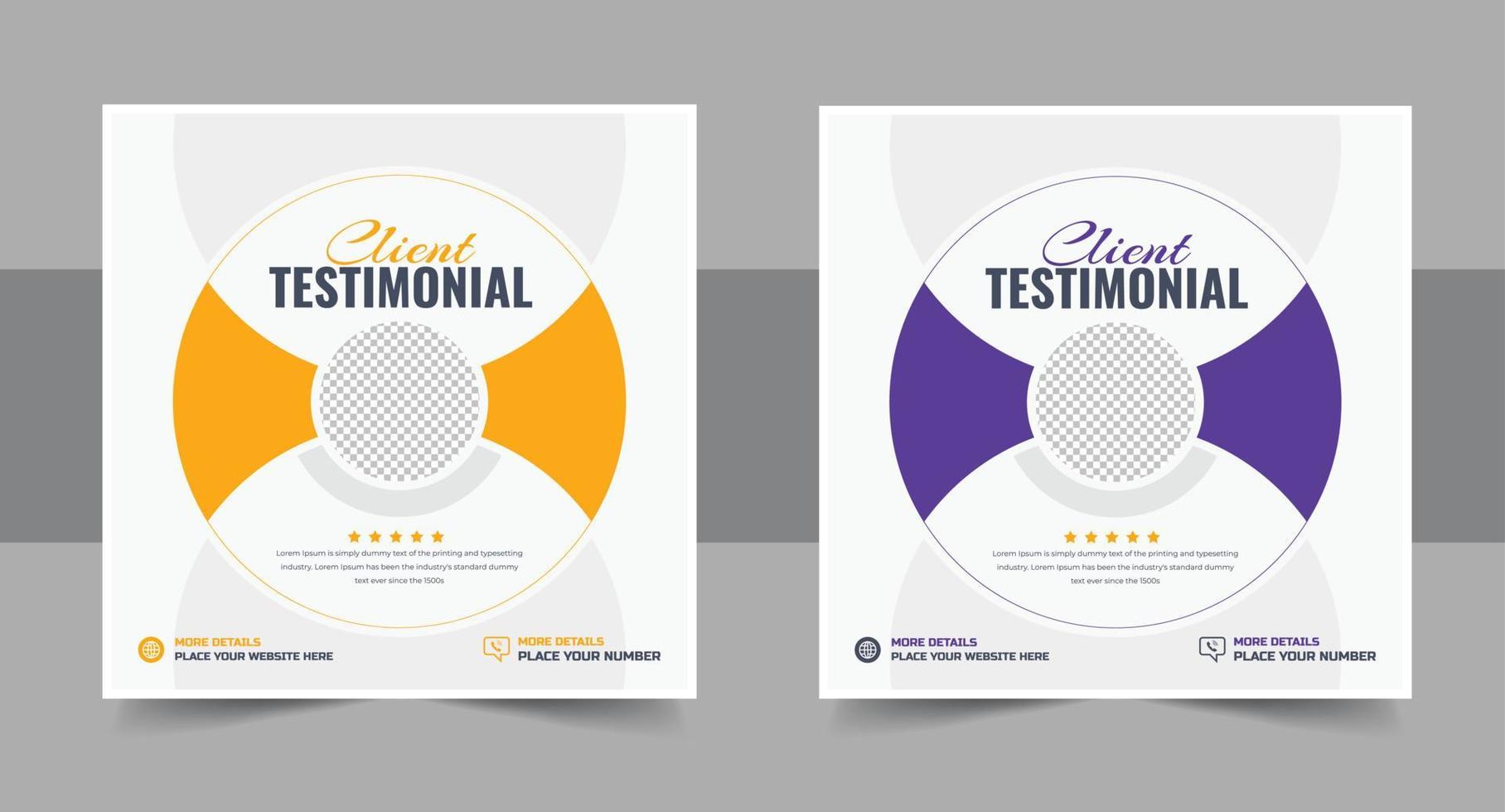 Modern and creative client testimonials or customer feedback social media post design vector