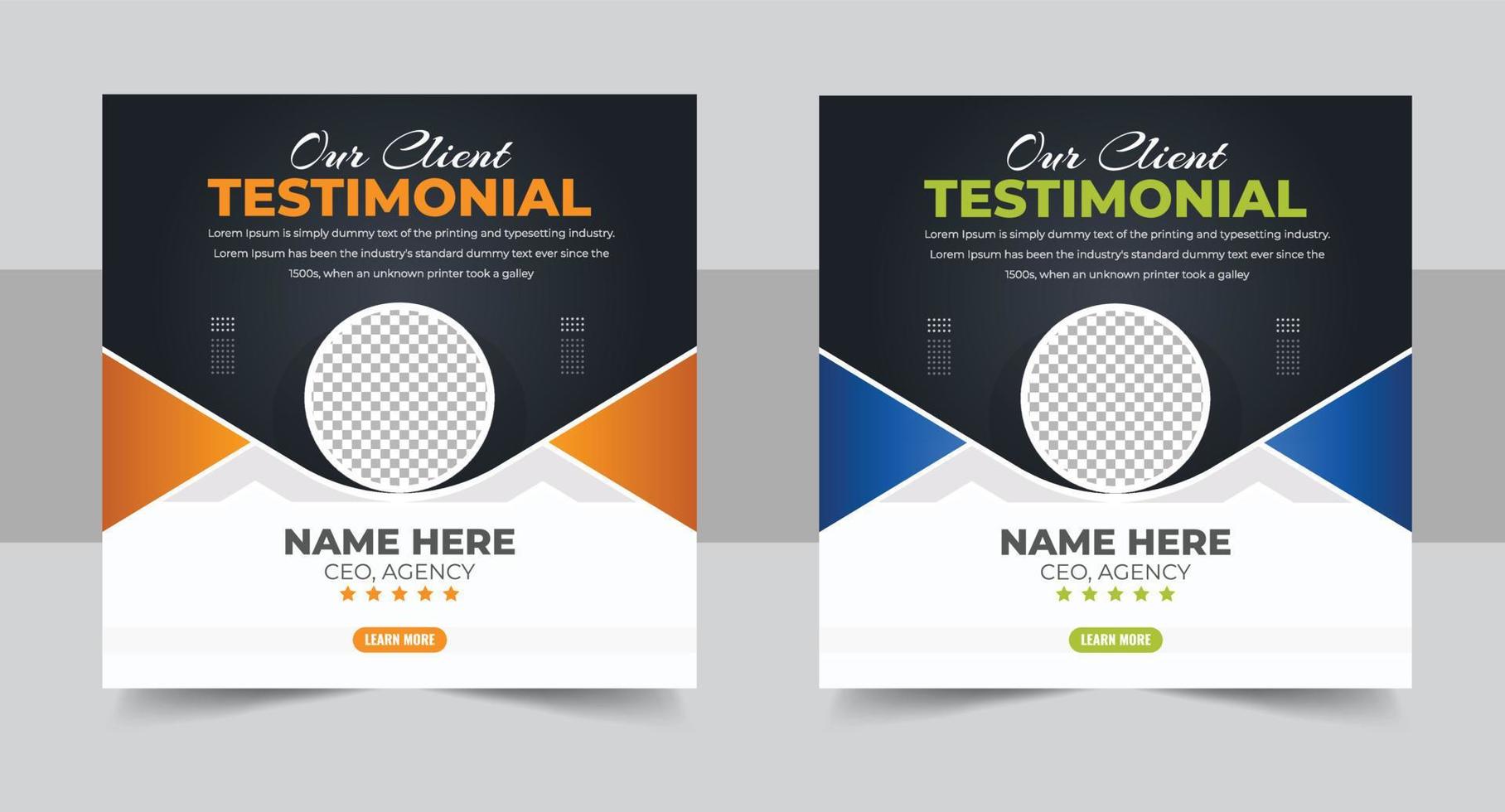 client feedback social media post banner set. Customer feedback testimonial social media post web banner template. client testimonials social media post banner vector