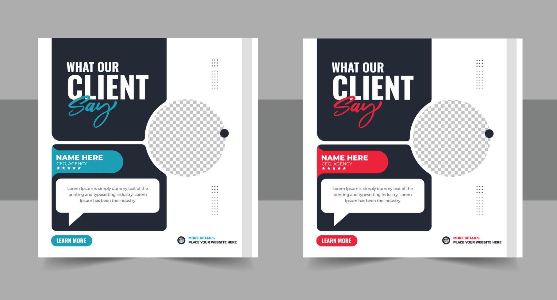 client feedback social media post banner set. Customer feedback testimonial social media post web banner template. client testimonials social media post vector