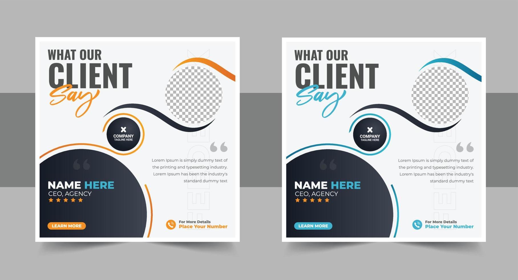 client feedback social media post banner set. Customer feedback testimonial social media post web banner template. client testimonials social media post vector