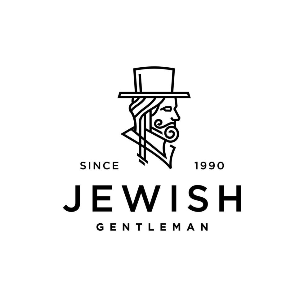 bearded Jew with a hat. jewish man logo design. jewish gentleman line illustration portrait vector. classic vintage hipster line illustration style. vector