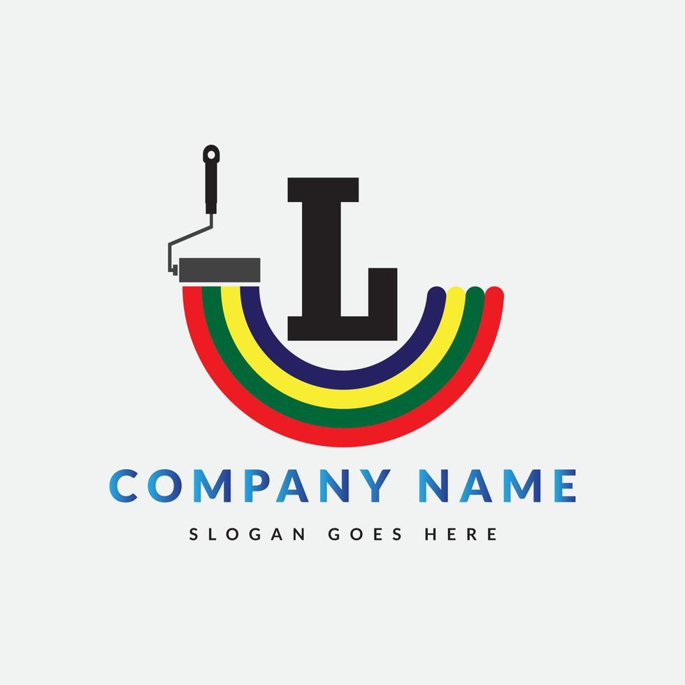 Paint Brush Logo On Letter L Template. Paint On L Letter, Initial Paint Sign Concept vector