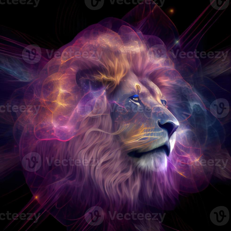 Poster Electric lion head. AI render photo