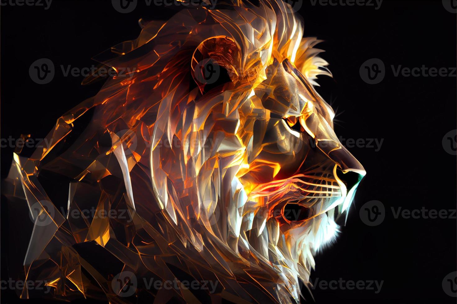 Hot burning lion head poster. AI render. photo