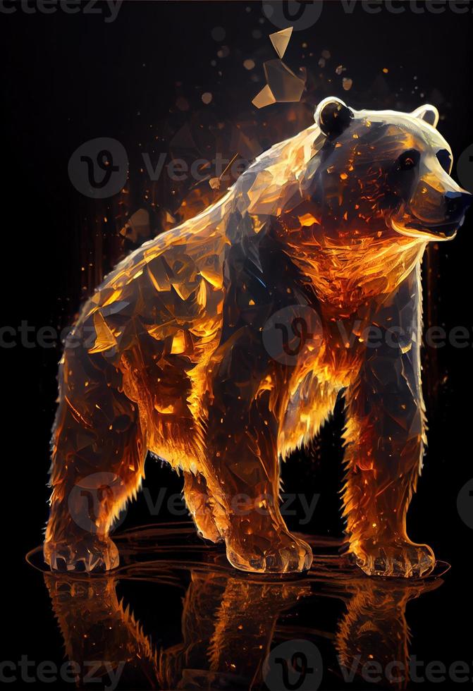 Fiery bear print or logo. Ai rendered. photo