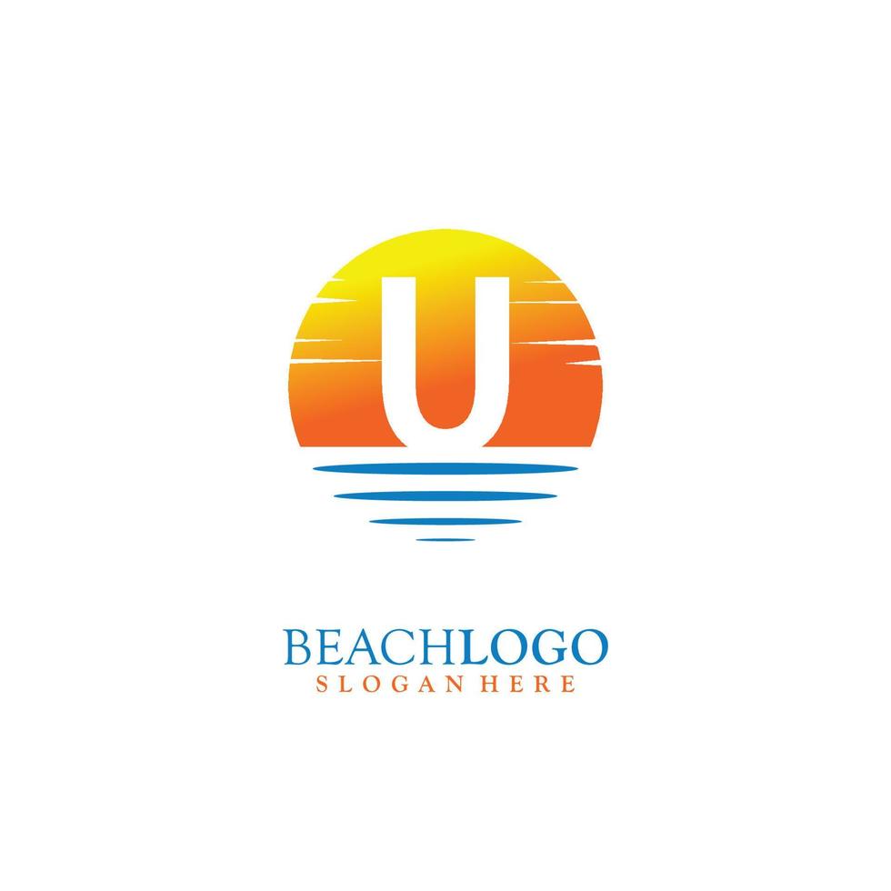 Letter U Sunset logo design Vector illustration