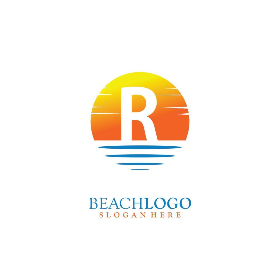 letra r puesta de sol logo diseño vector ilustración