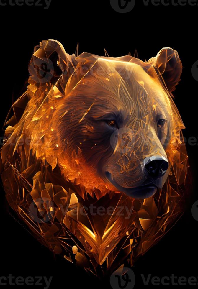 Fiery bear print or logo. Ai rendered. photo