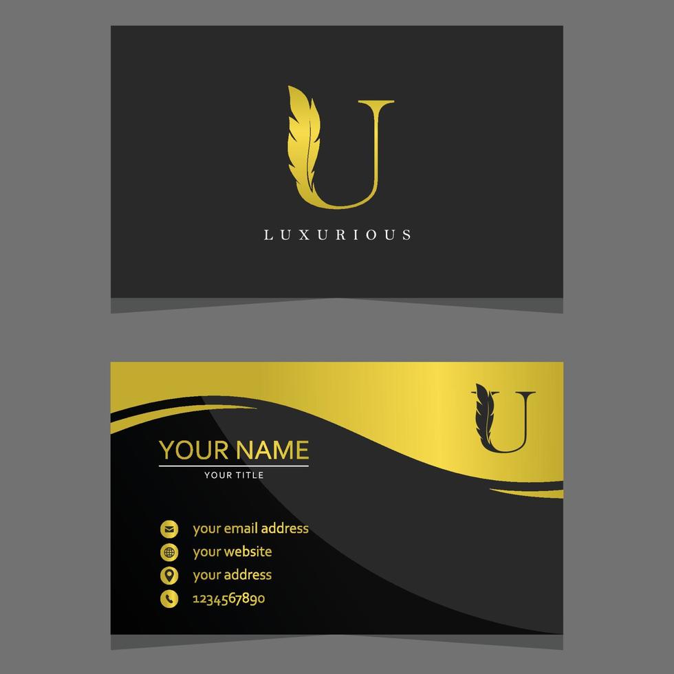 Letter U Logo Combined with Feather Silhouette and business card template. Elegant Monogram Vector Logo Design.