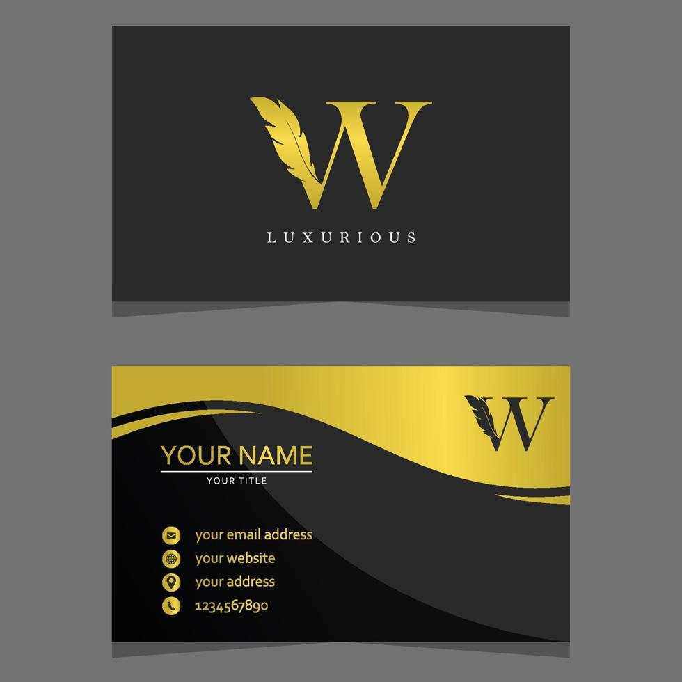 Letter W Logo Combined with Feather Silhouette and business card template. Elegant Monogram Vector Logo Design.