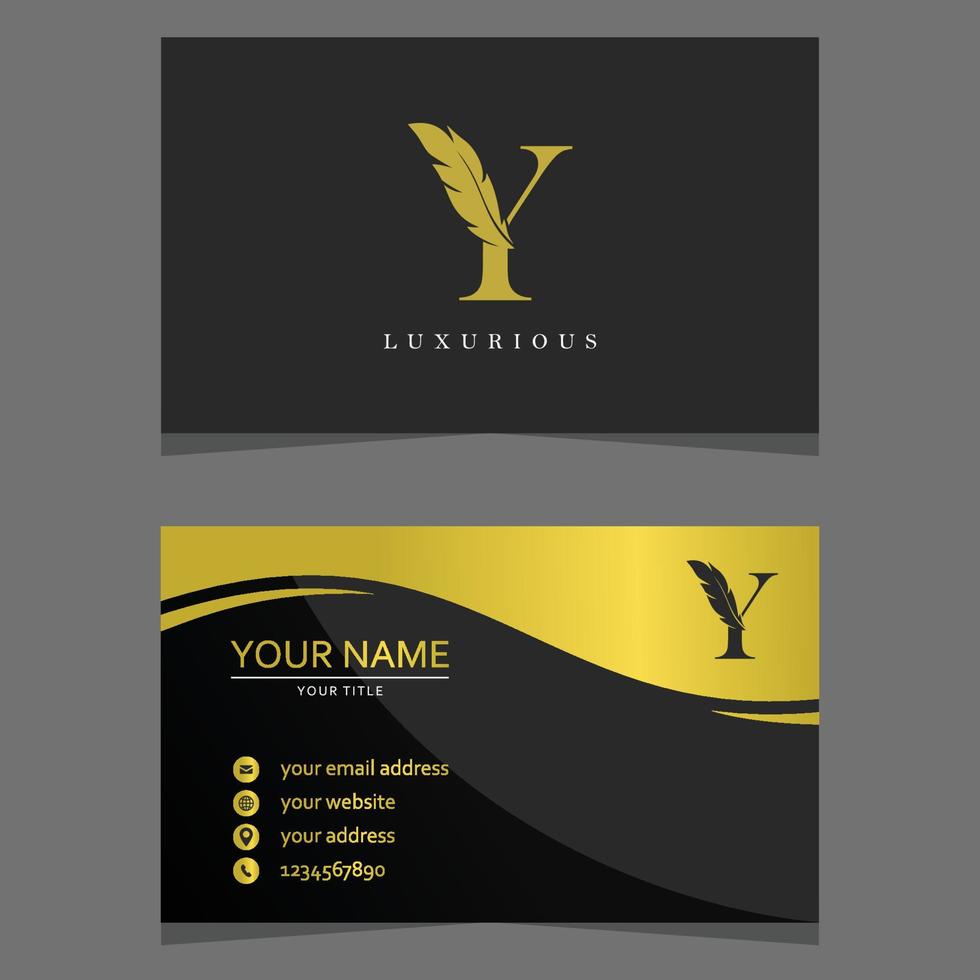 Letter Y Logo Combined with Feather Silhouette and business card template. Elegant Monogram Vector Logo Design.